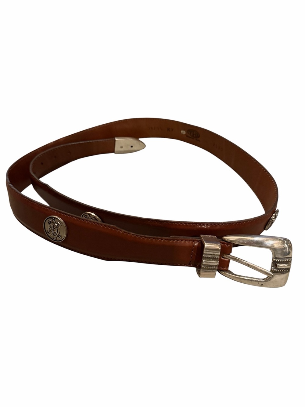 Brown Leather Belt Silver Turtle Conchos 42” Golf Coastal Preppy Style